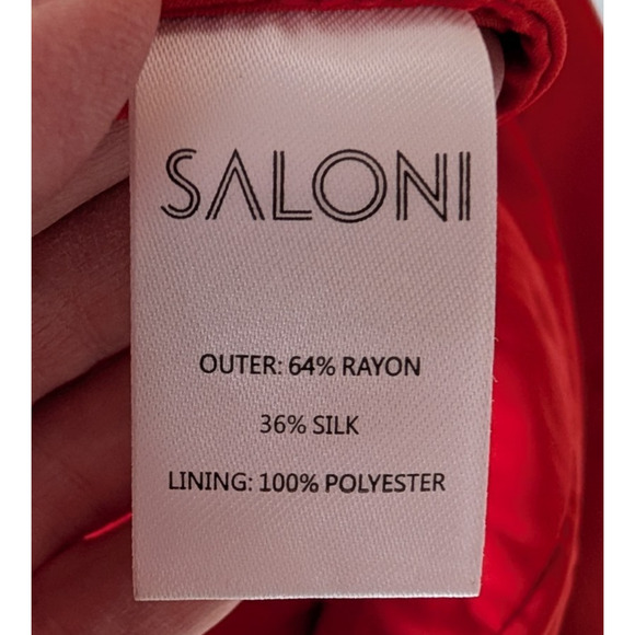 Saloni Phoebe Coral Daybreak Devore Floral Dress Size 6 Ruffle Hem Silk Blend - Picture 12 of 14